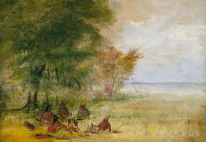 Sioux Indianenraad, stamhoofden in diepgaand overleg door George Catlin