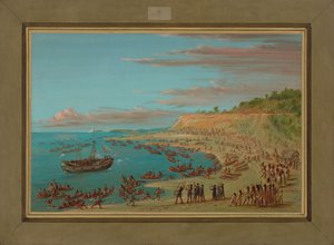 De Griffin vaart de haven van Mackinaw binnen, 27 augustus 1679, 1847-48 door George Catlin