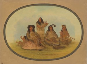 De Sioux-hoofdman met verschillende indianen, 1861-1869 door George Catlin