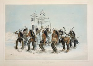 De Sneeuwschoendans, uitgegeven 1845 kleur lithografie door George Catlin