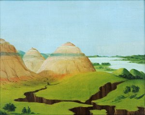 The Three Domes, Clay Bluffs 15 mijl boven Mandan Village door George Catlin