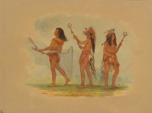 Drie beroemde balspelers - Choctaw, Sioux en Ojibbeway door George Catlin