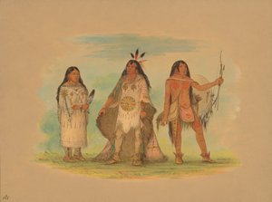 Drie Minatarree Indianen, 1861 door George Catlin