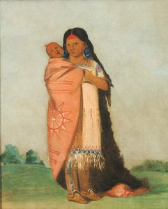 Tsee-moúnt, Groot Wonder, haar baby dragend in haar mantel, 1832