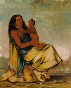 Wáh-chee-te, vrouw van Cler-mónt, en kind door George Catlin