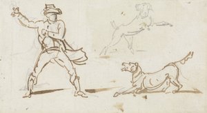 Een Man die een Bal naar een Hond Gooi door George Chinnery