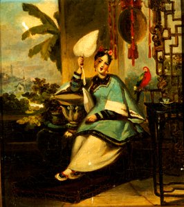 Portret van een meisje met een papegaai door George Chinnery