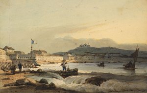 De Praya Grande, Macao, vanuit het zuiden, met Fort St. Peter links, 1830-1845