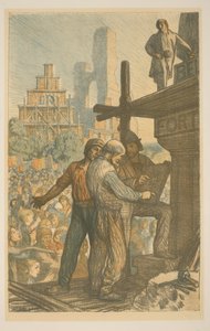 Bouwvakkers bij een menigte door George Clausen