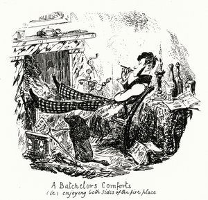 Het comfort van een vrijgezel (gravure)