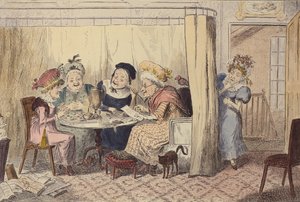 "Een nieuwsgierig gezelschap van lasterende elfen of luisteraars horen zelden goed van zichzelf", 1835 door George Cruikshank