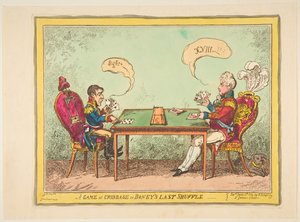Een spelletje cribbage of Boneys laatste shuffle, 6 juni 1814 door George Cruikshank