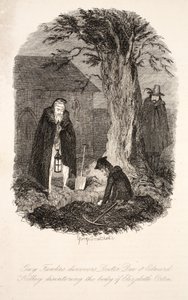 Guy Fawkes ontdekt Doctor Dee & Edward Kelley die het lichaam van Elizabeth Orton opgraven, illustratie uit Guy Fawkes, of het Buskruitverraad: een Historische Romance, door William Harrison Ainsworth