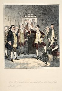 Jack Sheppards kettingen worden afgebroken in de Stone Hall in Newgate, illustratie uit Jack Sheppard: A Romance door William Harrison Ainsworth, uitgegeven 1839 door George Cruikshank