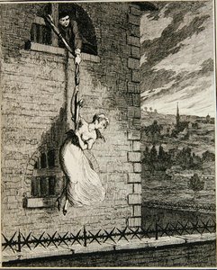 Jack ontsnapt uit Newgate Ward met zijn vrouw Elizabeth Lyon, illustratie uit 