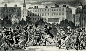 Straatgevecht in Londen, begin 19e eeuw door George Cruikshank
