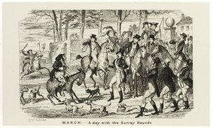 Maart - Een dag met de Surrey Hounds uit de staaletsen van George Cruikshank voor de komische almanakken: 1835-1853