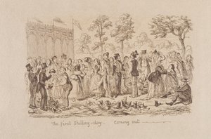 Mayhews Grote Tentoonstelling van 1851: De Eerste Shilling Dag - Uitgang door George Cruikshank