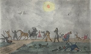 November - Oude Stijl - Zweef door de mist en vuile lucht, pub. 1835 door George Cruikshank