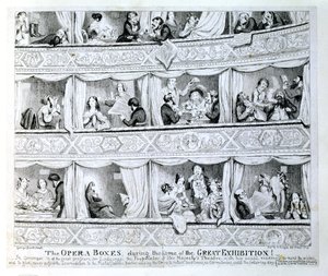 Opera boxen tijdens de tijd van de Grote Tentoonstelling, ca. 1851 door George Cruikshank