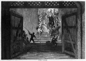 Prinses Elizabeth als gevangene naar de Tower of London gebracht door George Cruikshank