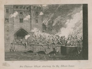 Sir Thomas Wyat valt de By Ward Tower aan door George Cruikshank
