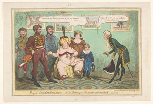 Spotprent op prinses Caroline, 1817 door George Cruikshank