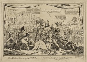 Het naspel (sic) van de tragedie van Waterloo of Madame Francois en haar managers!!!, gepubliceerd 9 november door George Cruikshank