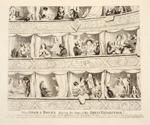 De operaboxen tijdens de tijd van de Grote Tentoonstelling, gepubliceerd 1851 door George Cruikshank