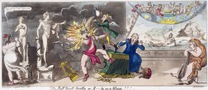 De Pall Mall Apollo of, R...ty in een vlam!!! 1816 (gekleurde gravure)