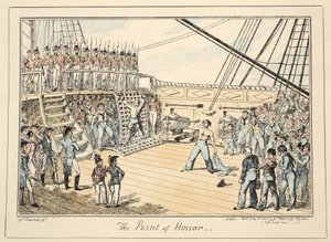 Het punt van eer, uit Greenwich Hospital, een serie maritieme schetsen, beschrijvend het leven van een matroos, uitgegeven 1825 door George Cruikshank