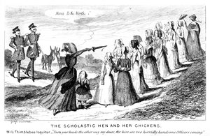De scholastieke hen en haar kuikens, 19e eeuw door George Cruikshank