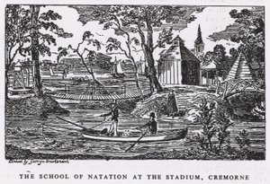 De zwemschool in het stadion, Cremorne Gardens door George Cruikshank