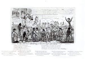 De Spa Fields Orator Jaagt op Populariteit om Goed te Doen!!, uitgegeven door J. Sidebotham, 1817 door George Cruikshank