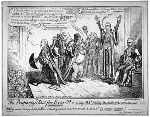 De onroerendgoedbelasting voor altijd!!!, 1816 door George Cruikshank