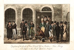 Tom, Jerry en Logic in de Perskamer, Newgate gevangenis, Londen, 1821 door George Cruikshank