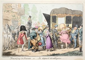 Reizen in Frankrijk of Le Depart de la Diligence, uitgegeven 1835 door George Cruikshank