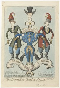 Twee aangeklede apen houden een wapen in de vorm van een paspop vast door George Cruikshank