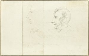 Twee zelfportretten in profiel door George Cruikshank