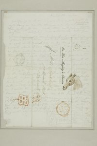 Zonder titel (brief Cruikshank met schetsen van paardenhoofd)