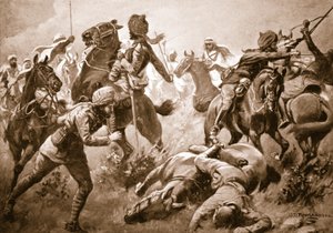 Risaldar Santa Singh, Dafadar Bisham Singh en Sowar Buda Singh breken door de rangen van de Arabieren om kapitein Willoughby te helpen
