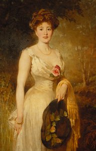 Portret van een Dame in een Witte Jurk, 1909 door George Elgar Hicks