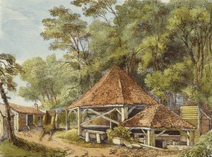 Waterwerken, Kew Gardens, plaat 22 uit Kew Gardens: Een Serie van Vierentwintig Tekeningen op Steen, gegraveerd door Charles Hullmandel (1789-1850) gepubliceerd 1820
