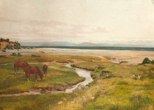 Kustscène met paarden door George Frederick Waldo Johnson