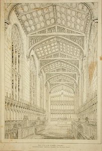 New College Chapel: Interieurweergave met ontwerpen voor voorgesteld dak