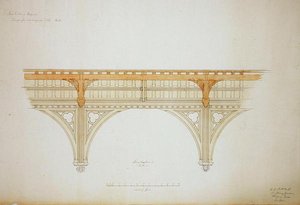 New College Oxford: Ontwerp voor het dak van de nieuwe hal door George Gilbert Scott