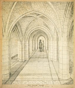 New College Oxford: Voorgestelde doorgang van oude naar nieuwe gebouwen door George Gilbert Scott