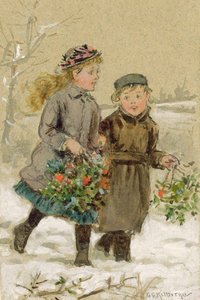 Kinderen spelen in de sneeuw - Hulst verzamelen