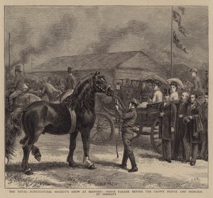 De show van de Koninklijke Landbouwmaatschappij in Bedford, paardenparade voor de kroonprins en prinses van Duitsland door George Goodwin Kilburne
