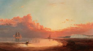 Schepen voor de Engelse kust, zonsondergang